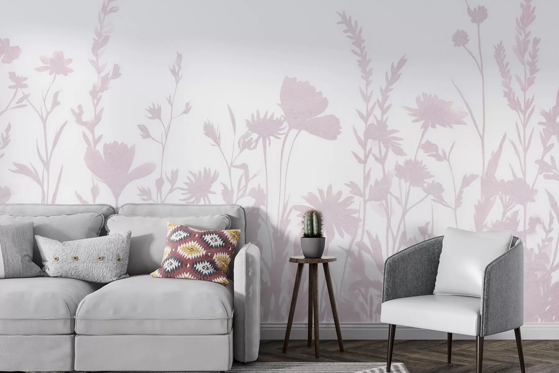wall murals Летња ливада, рустикално, цвеће, розе палета боја  w03670v2