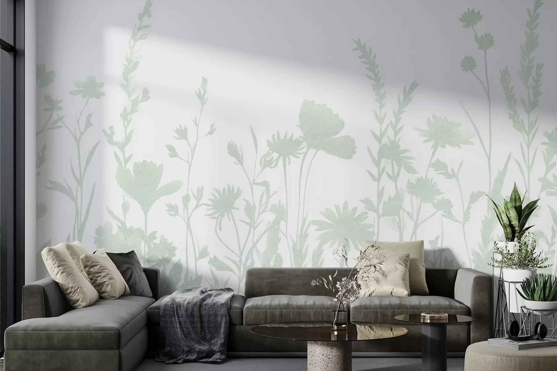 wall murals Летња ливада, рустикално, цвеће, зелена палета боја  w03670v3