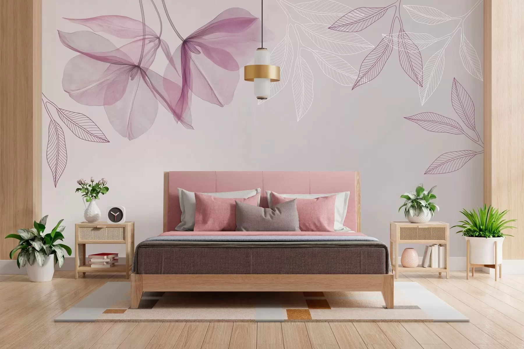 wall murals нежни провидни цветови и листови у љубичастим тоновима w03616v4