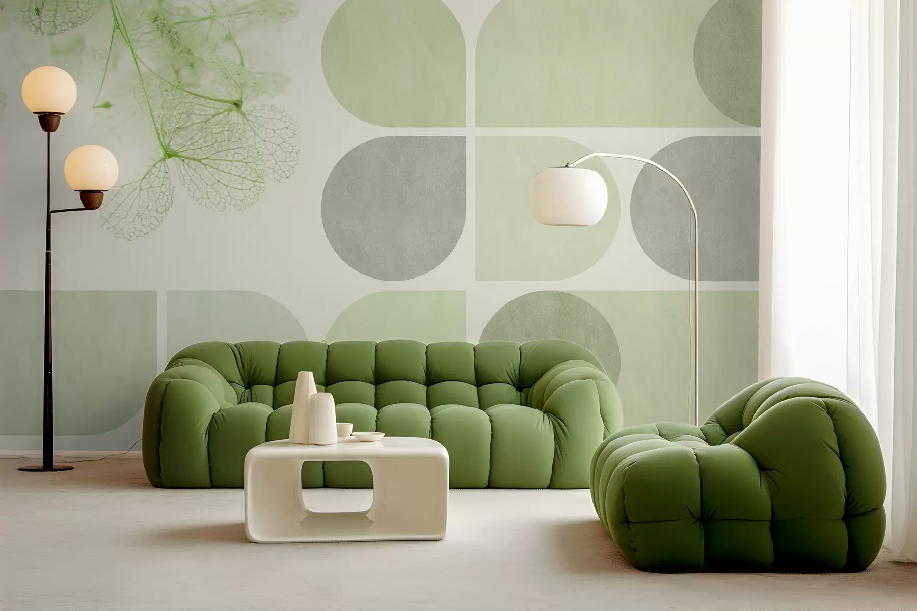 wall murals геометрија и суво цвеће са жилицама у зеленим тоновима w03617v1