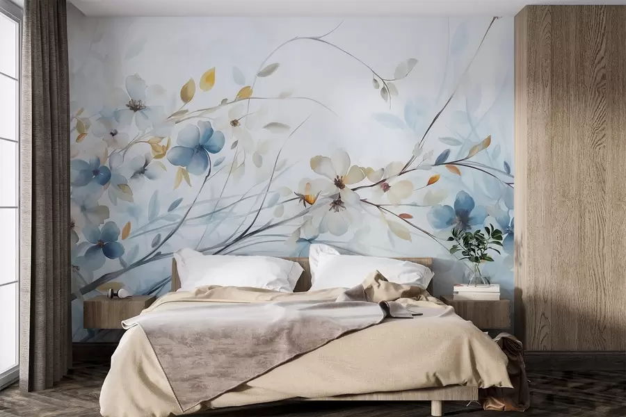 wall murals Lukovi plavih cvjetova w09009