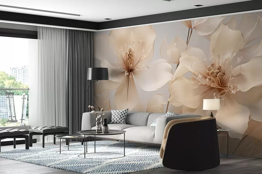 wall murals Беж ваздушно цвеће у меким тоновима w09016