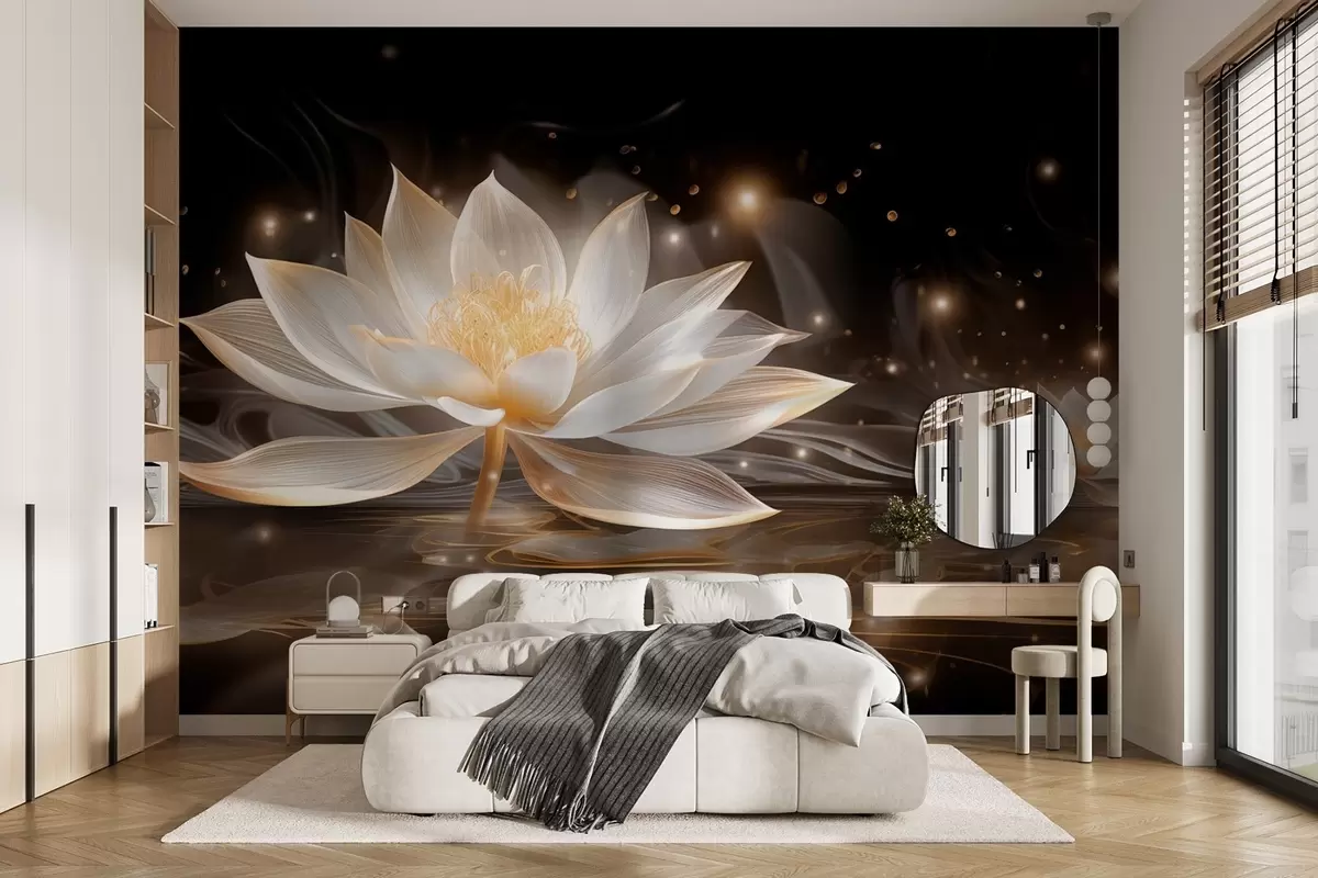 wall murals Елегантни бели локвањ на тамној води w09021