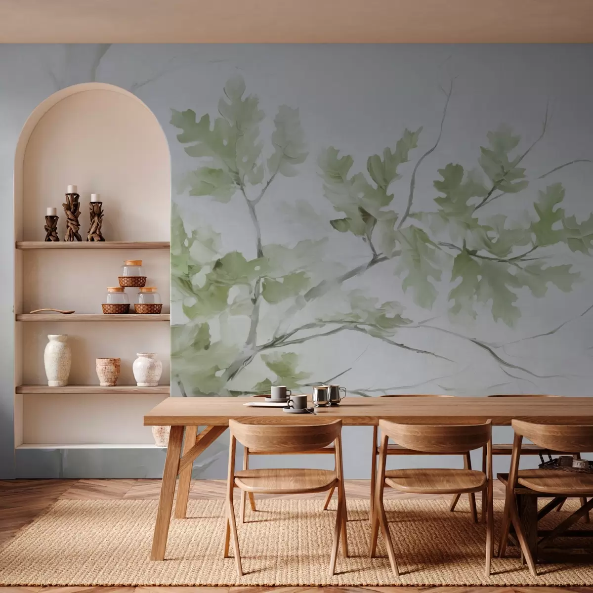 wall murals Храстова грана са лишћем зелене нијансе w03772v1