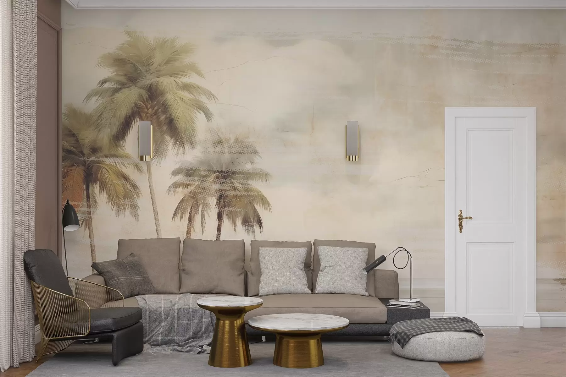 wall murals Тропски сан, палме, облаци, небо, море, текстура w03780