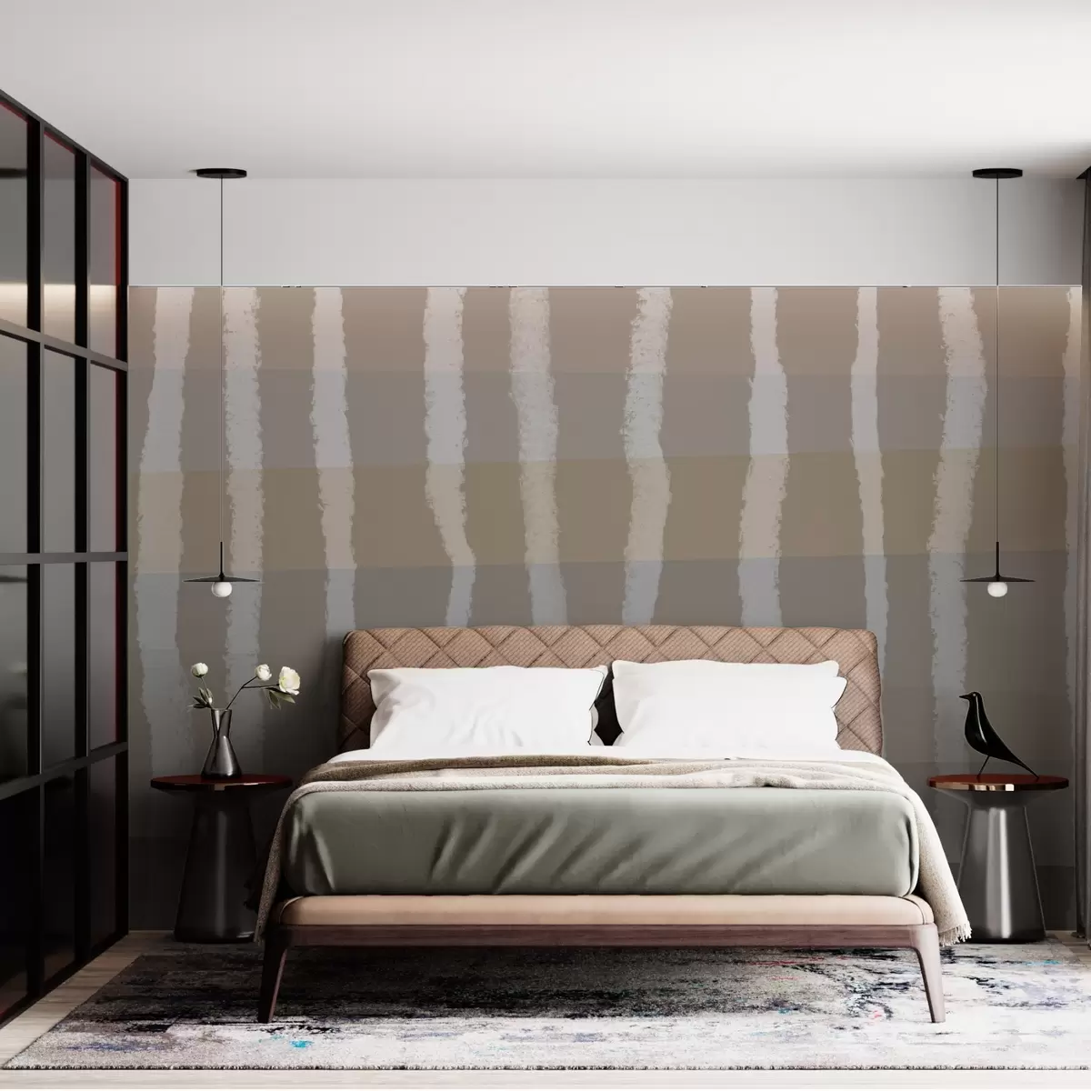 wall murals Линије смирености, вертикалне таласасте линије, понављајући узорак, геометријски облици, мека градација w03788