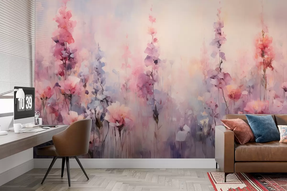 wall murals Шарено дивље цвеће у стилу акварела: јоргован, мак, тратинчице w09038