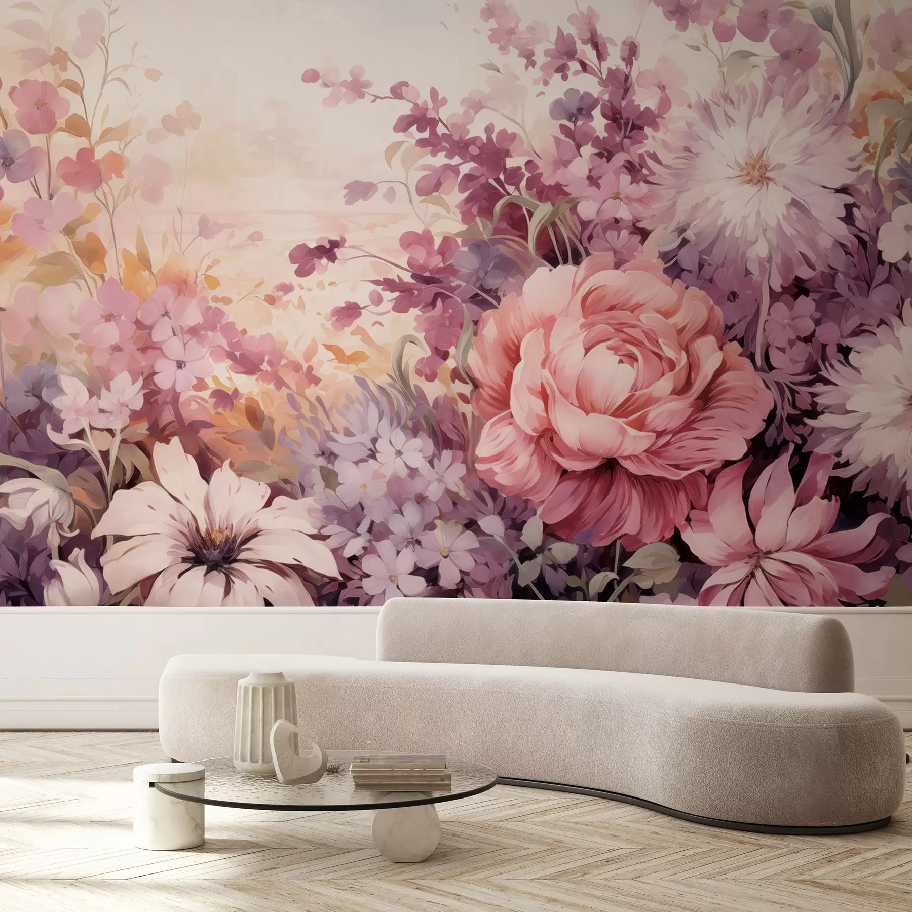 wall murals Шарено цвеће у розе и љубичастим тоновима: јорговани, божури, хризантеме w09039