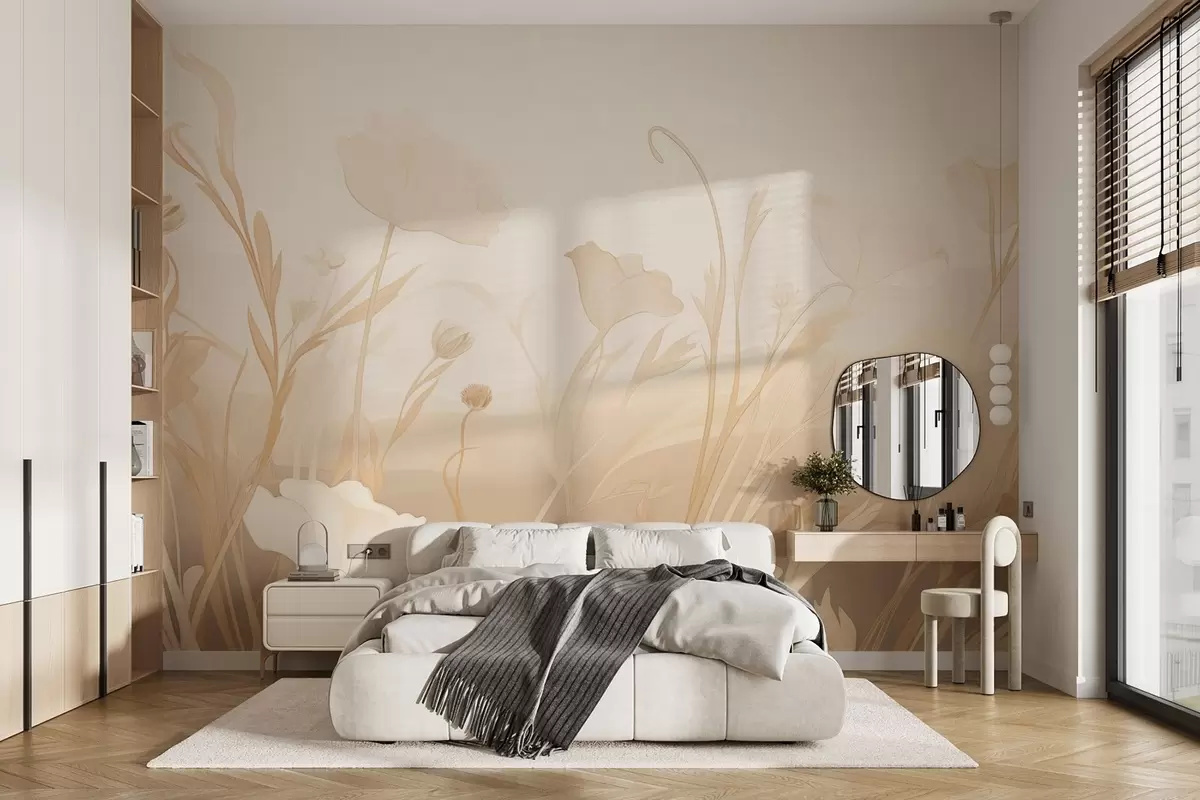 wall murals Бели мак у беж-сивим тоновима w09041