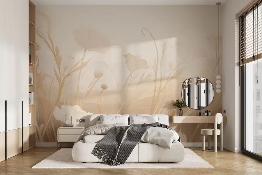 wall murals Бели мак у беж-сивим тоновима w09041