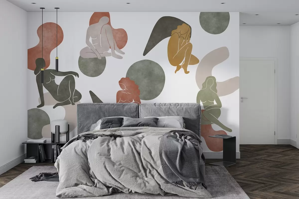 wall murals Геометријске апстракције са женским силуетама, бохо стил, браон, беж, зелена w03753