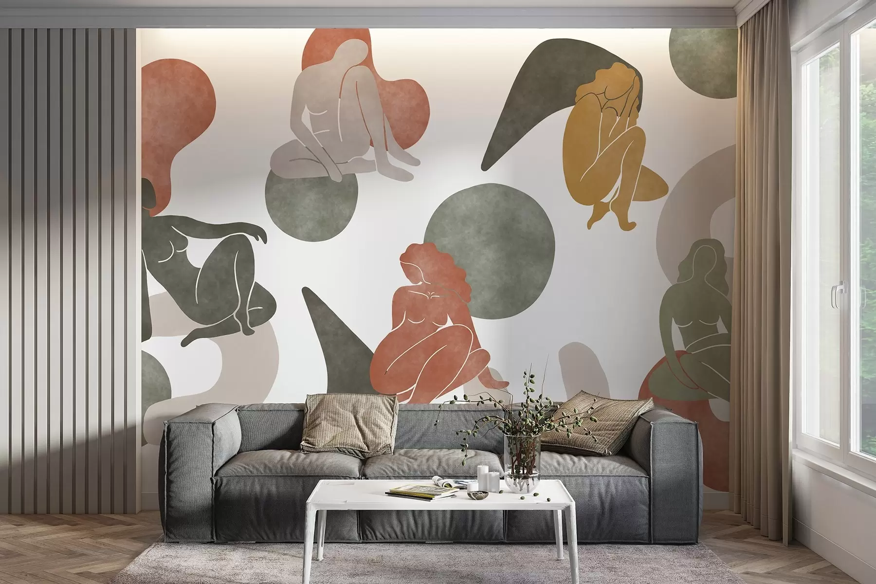 wall murals Геометријске апстракције са женским силуетама, бохо стил, браон, беж, зелена w03753