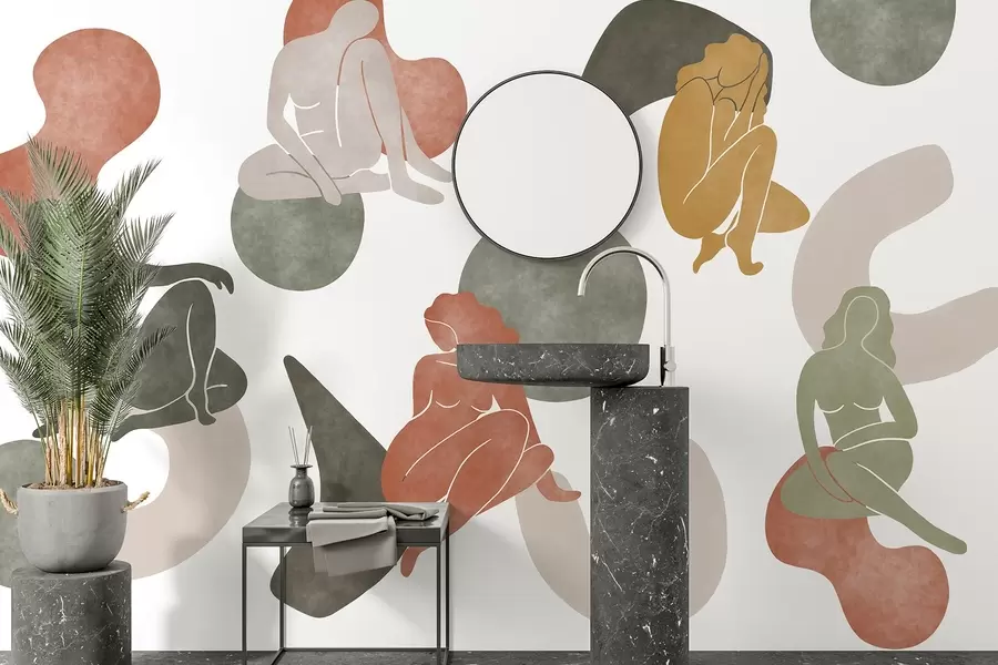 wall murals Геометријске апстракције са женским силуетама, бохо стил, браон, беж, зелена w03753