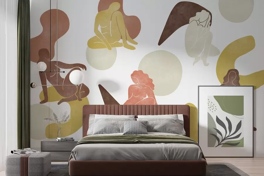 wall murals Геометријске апстракције са женским силуетама, бохо стил, браон, беж, жута w03753v2