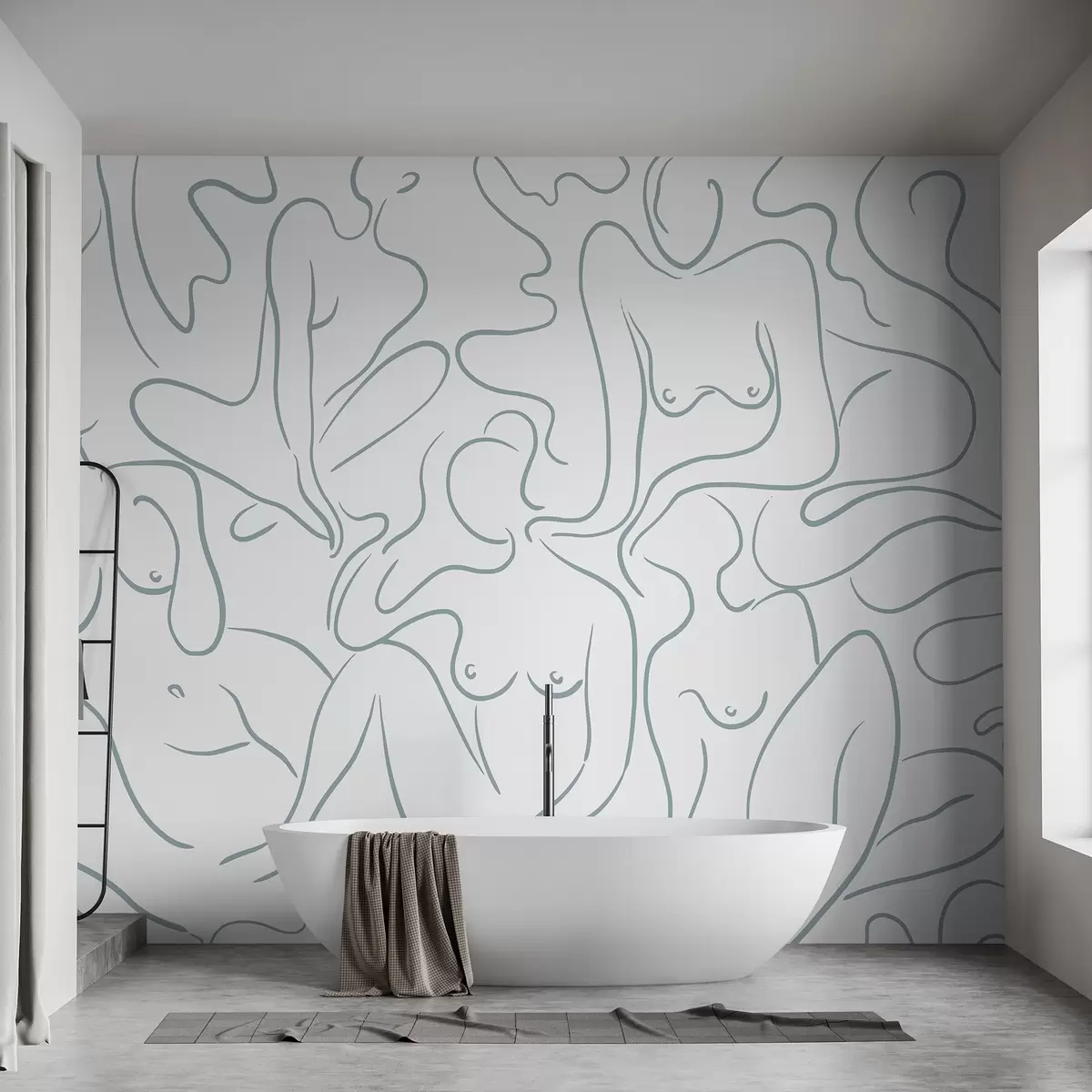 wall murals Цртање линија анатомске силуете, апстракција, плава боја w03755v1