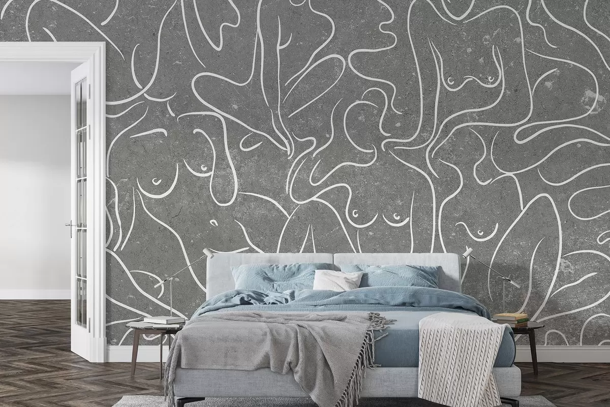 wall murals Цртање линија анатомске силуете, апстракција, сива позадина  w03756v1