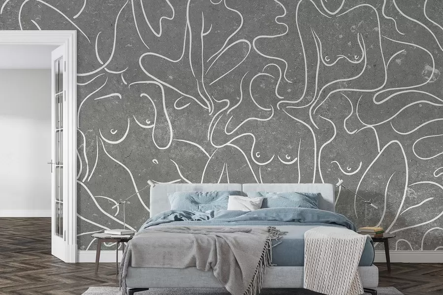 wall murals Цртање линија анатомске силуете, апстракција, сива позадина  w03756v1