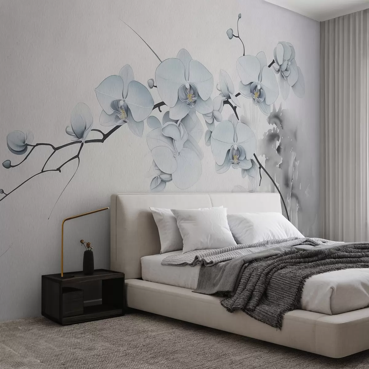 wall murals Акварел орхидеје у јапанском стилу на светлој позадини w03795