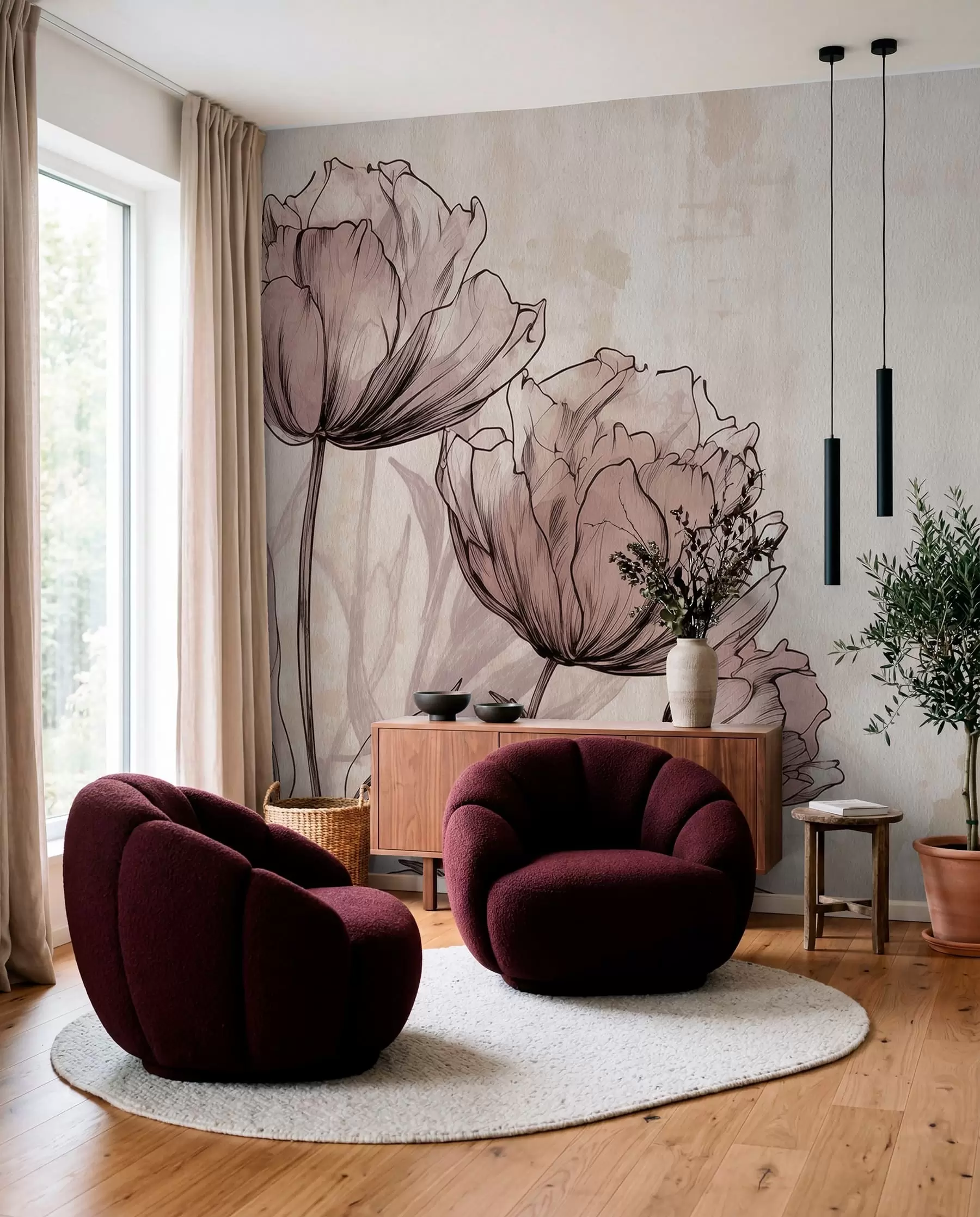 wall murals Cvjetovi u sepiji w03796
