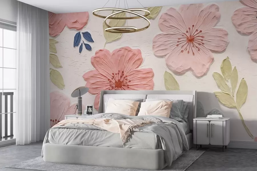 wall murals Рељефни цветови у стилу барељефа са ружичастим тоновима w03797