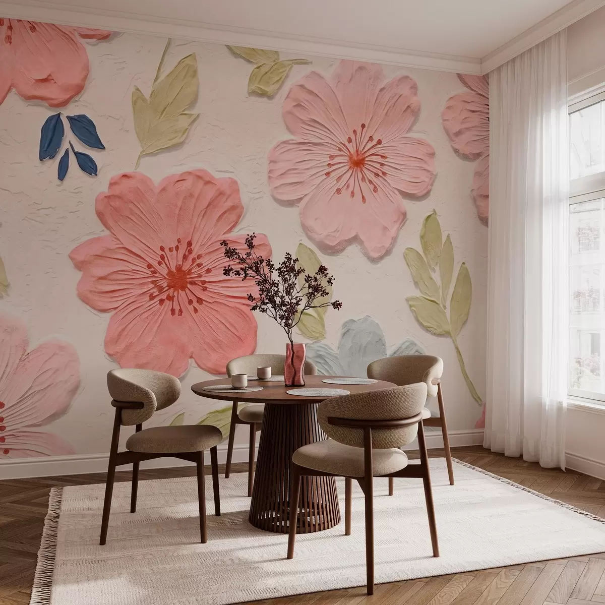 wall murals Рељефни цветови у стилу барељефа са ружичастим тоновима w03797
