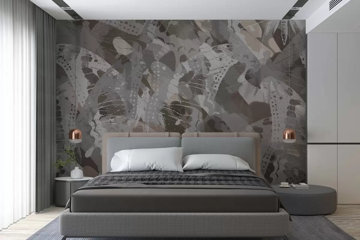 wall murals апстракција јато лептира у сивим и браон тоновима w03725
