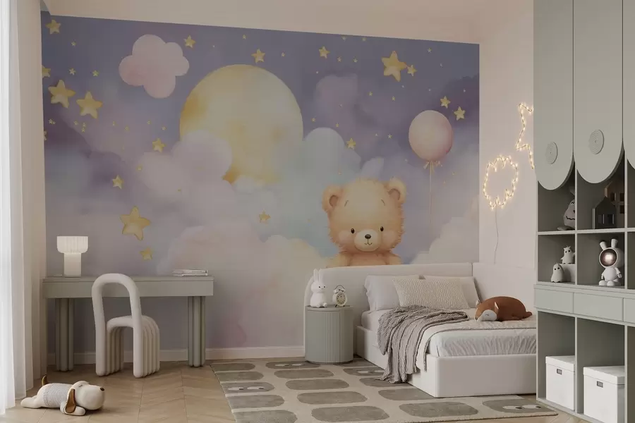wall murals Слатки медвед на облаку са месецом и звездама w03864