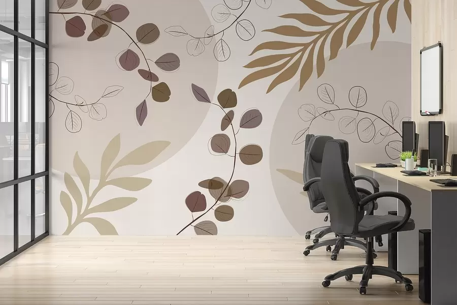 wall murals Апстрактна композиција са листовима у беж тоновима w03857