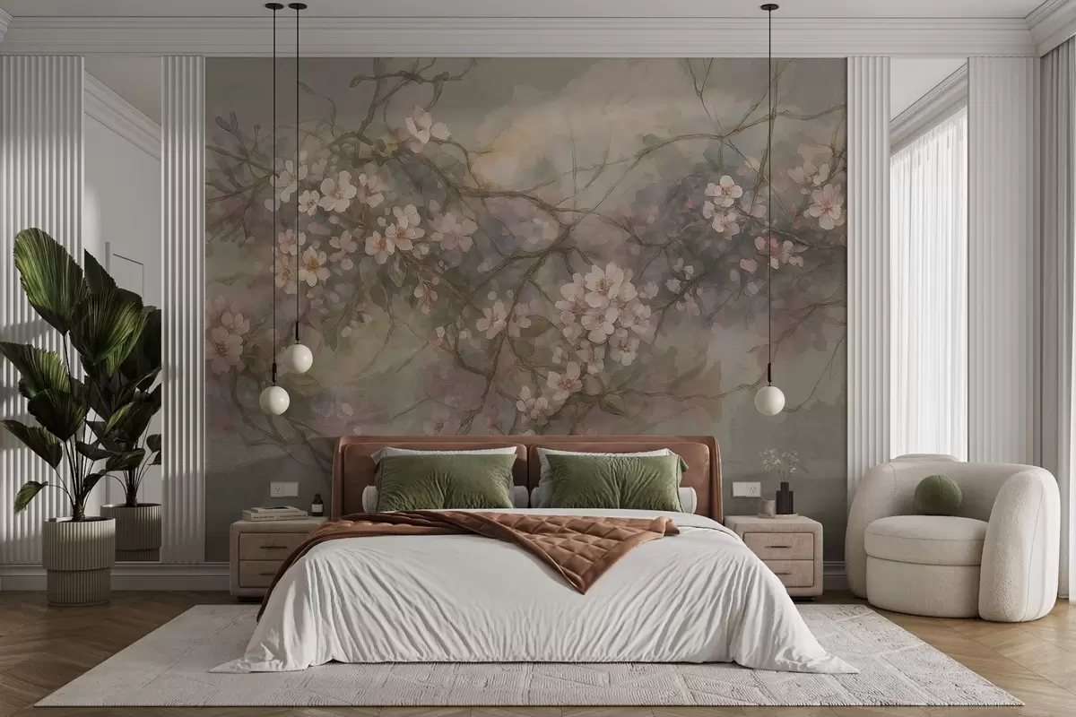 wall murals Акварел апстрактне гране са цвећем w03815