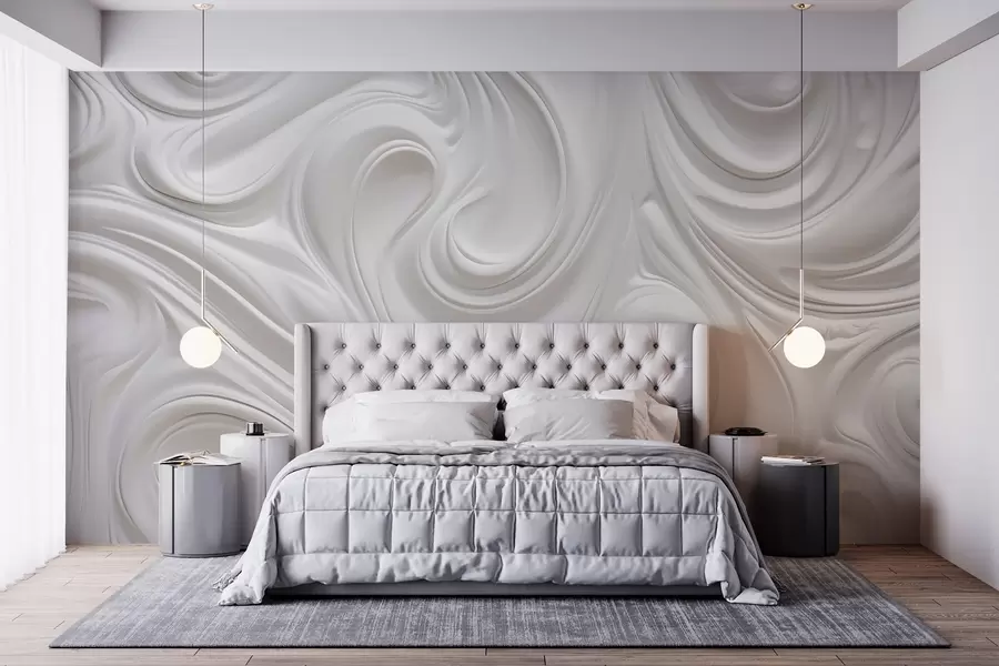 wall murals Бела апстрактна модерна уметност са флуидним вртлозима и таласима, глатком текстуром, елегантним дизајном, минималистичком естетиком w09059