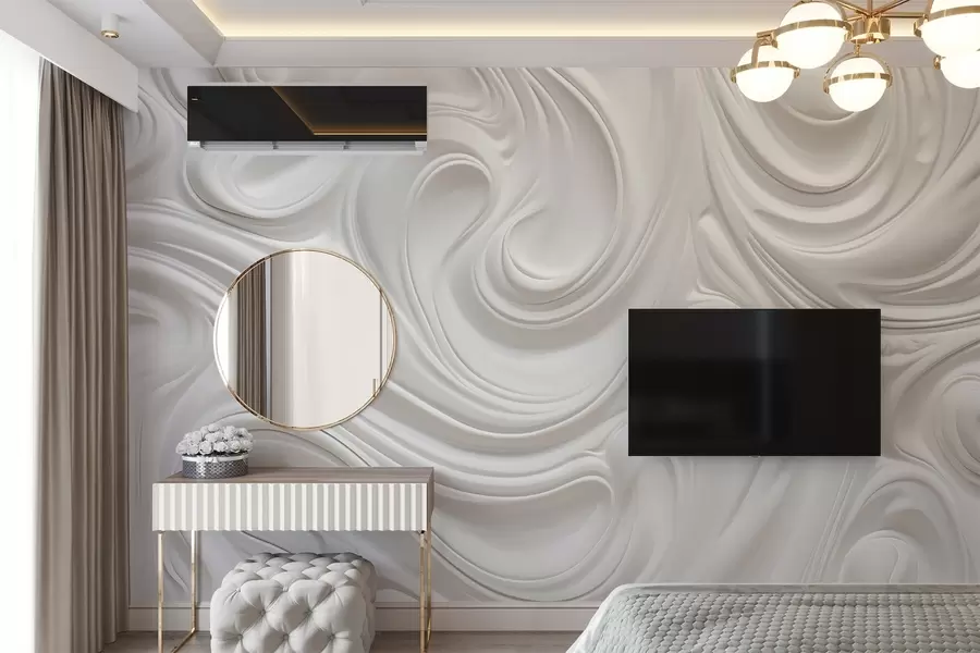 wall murals Бела апстрактна модерна уметност са флуидним вртлозима и таласима, глатком текстуром, елегантним дизајном, минималистичком естетиком w09059