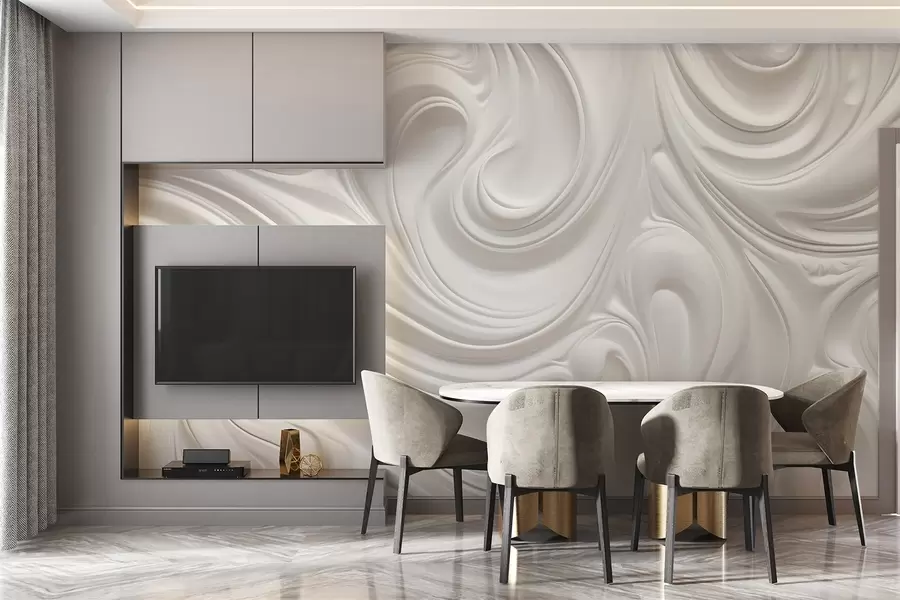 wall murals Бела апстрактна модерна уметност са флуидним вртлозима и таласима, глатком текстуром, елегантним дизајном, минималистичком естетиком w09059