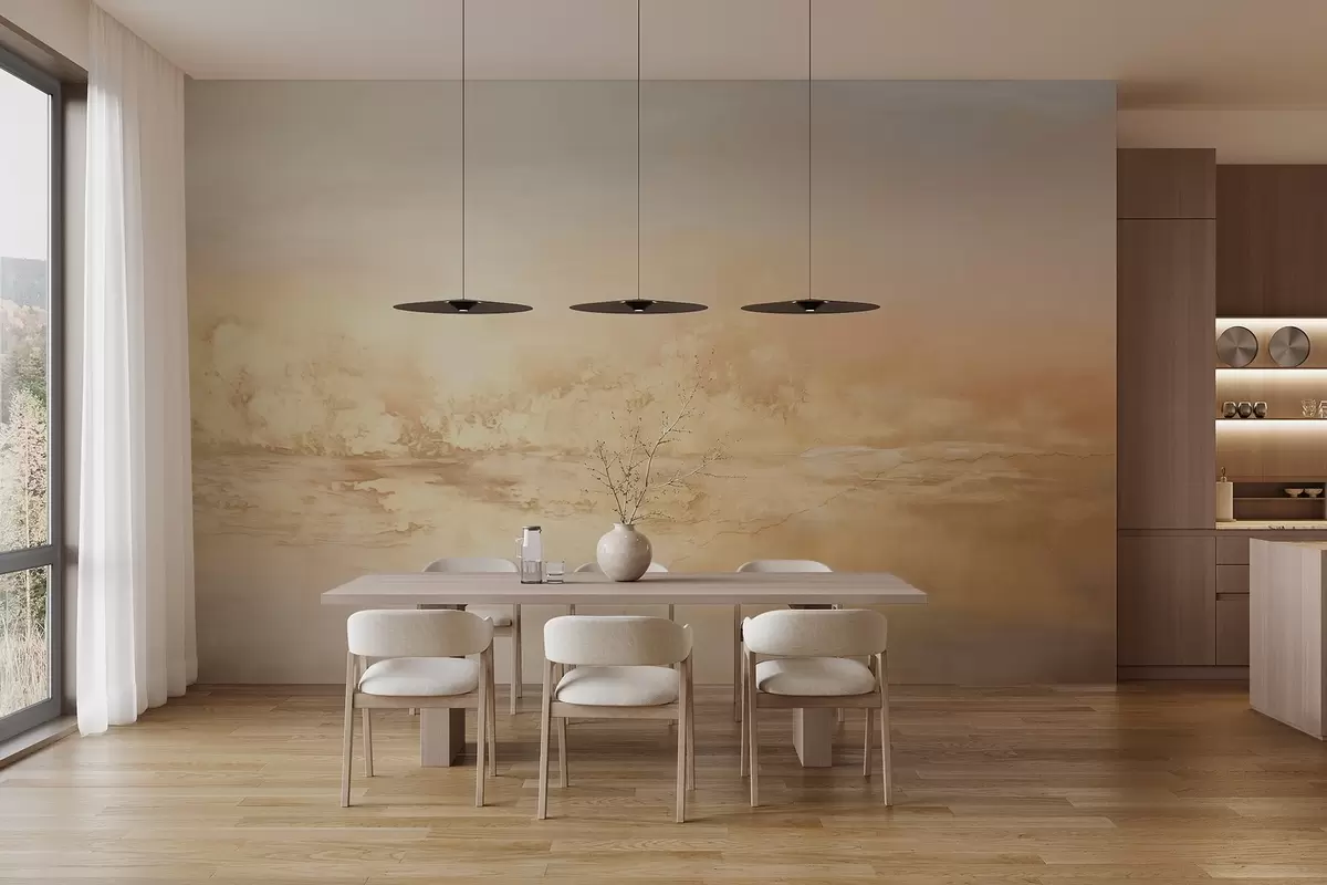 wall murals Апстрактни текстурирани пејзаж са топлим бојама, меком и сањивом атмосфером и мешавином наранџастих, жутих и белих нијанси w09063