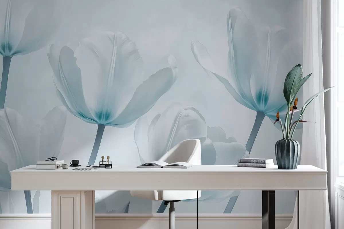 wall murals Прелепи лале, цветне, плаве боје, реализам w03877v1