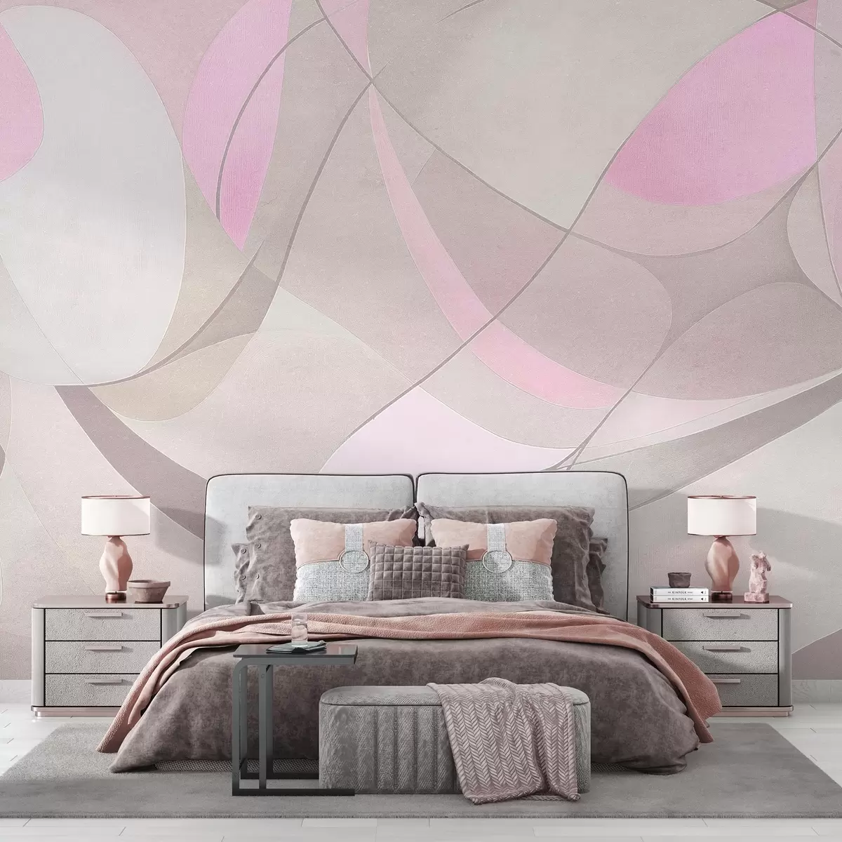 wall murals Геометријска апстракција, пригушене ружичасте и беж боје w03878v1