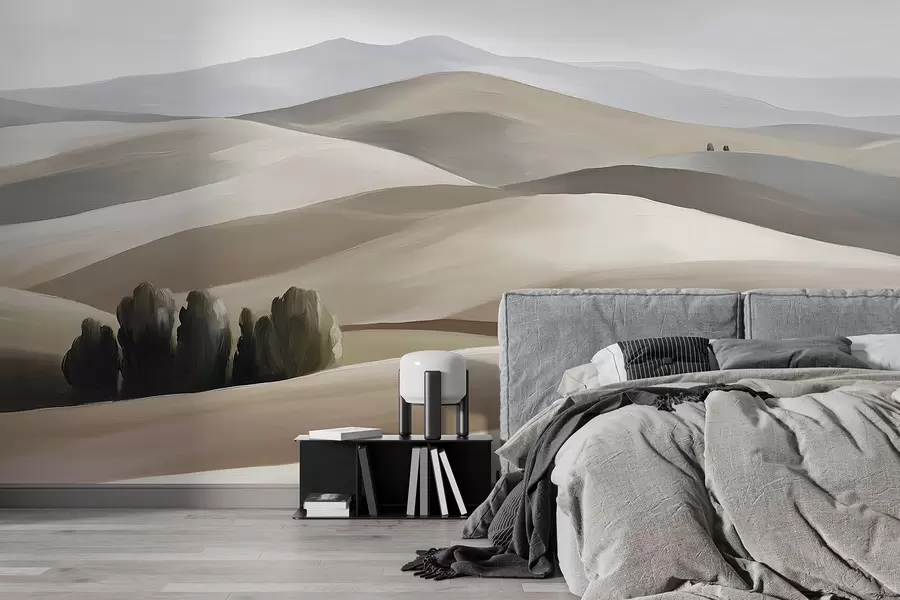 wall murals Пејзажи са дрвећем, Тоскана, беж и сиве боје, уљни стил w03880v1