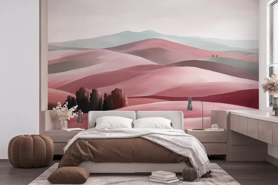 wall murals Пејзажи са дрвећем, Тоскана, розе боје, уљни стил w03880v2