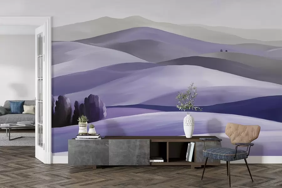 wall murals Пејзажи са дрвећем, Тоскана, љубичасте боје, уљни стил w03880v3