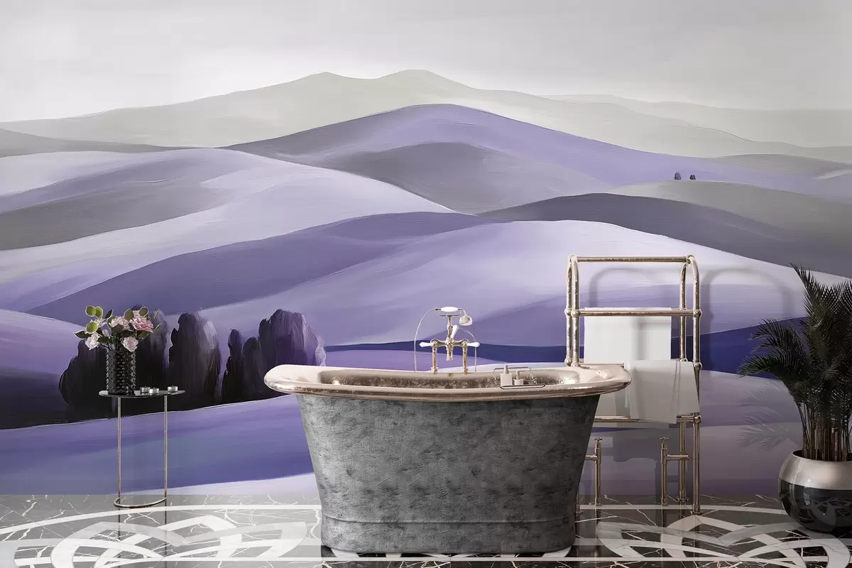 wall murals Пејзажи са дрвећем, Тоскана, љубичасте боје, уљни стил w03880v3