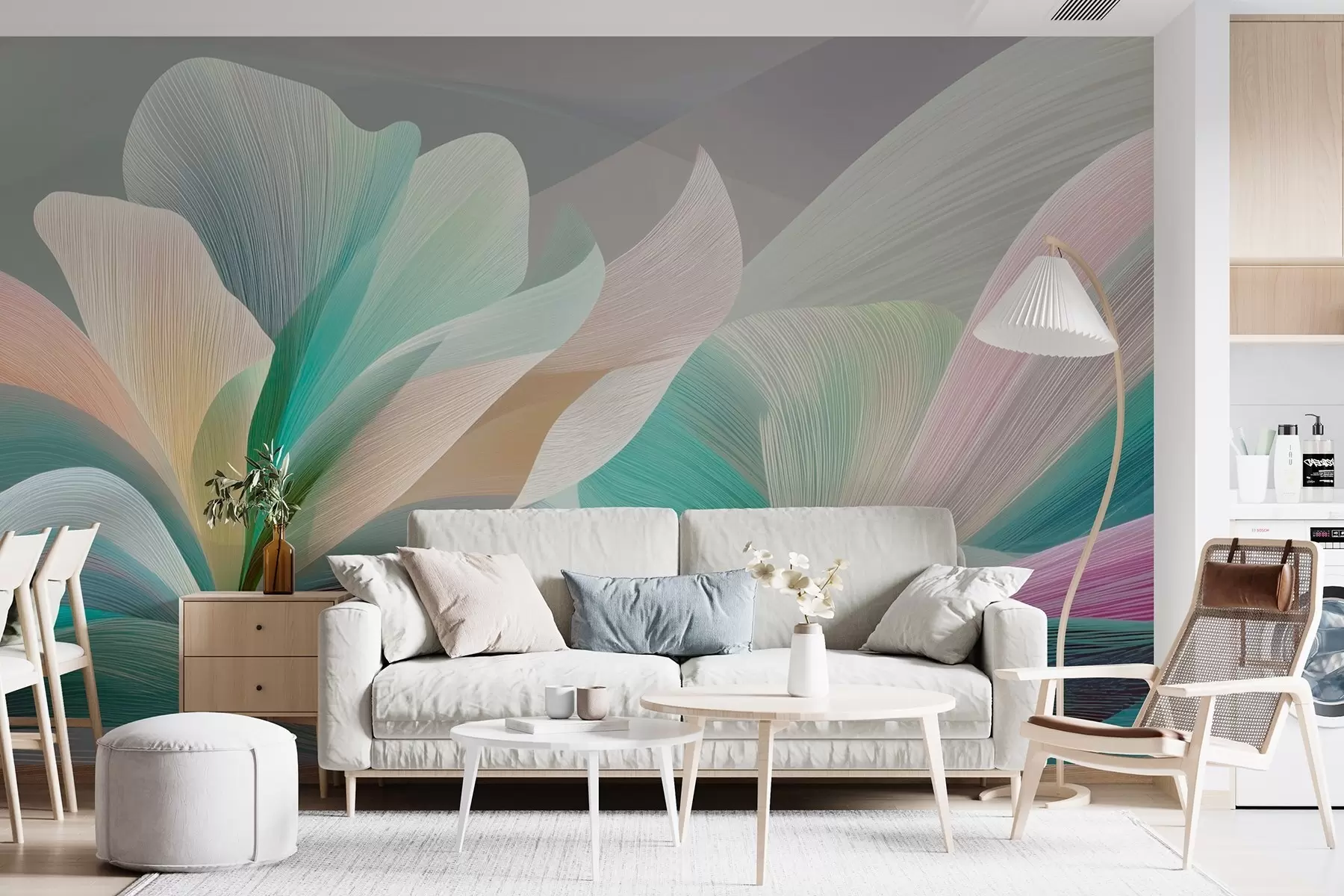 wall murals Елегантна апстракција са глатким кривинама које подсећају на цвет и таласе w09075