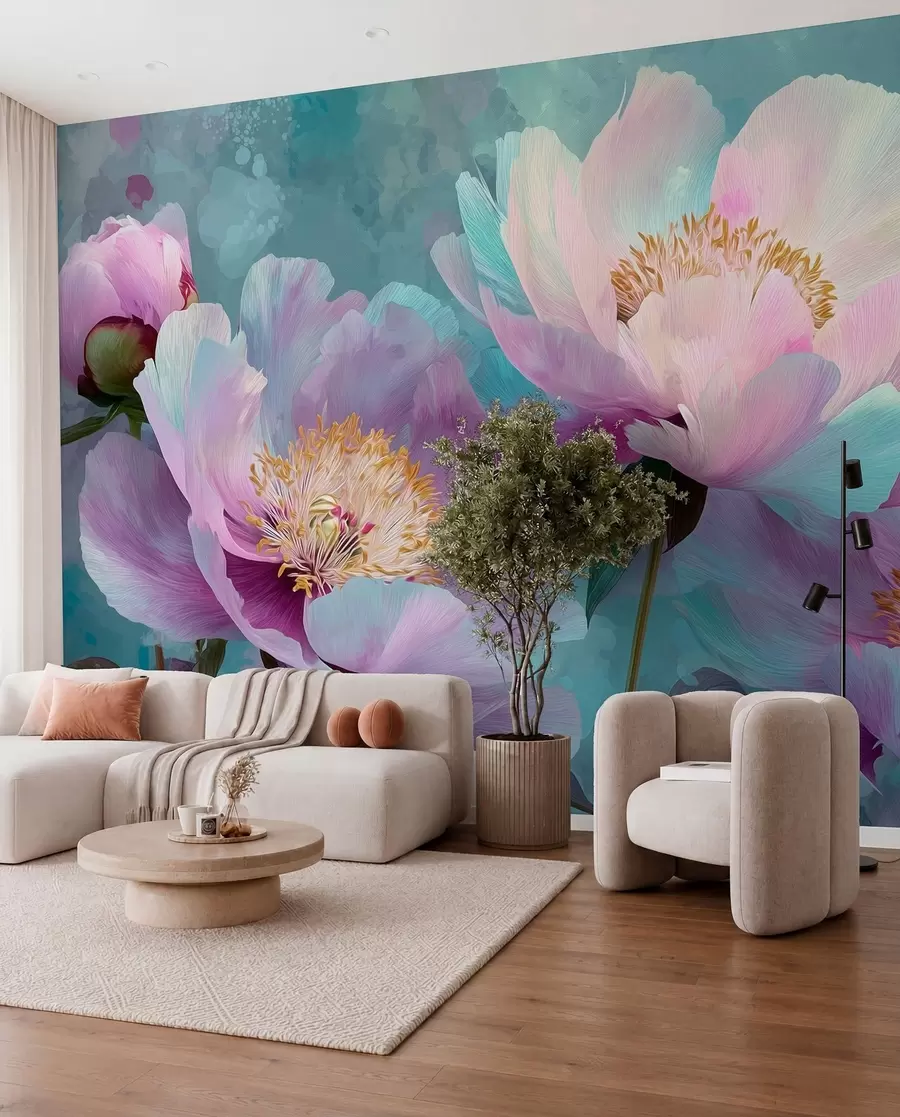 wall murals Шарени божури у плавим и љубичастим нијансама w09087