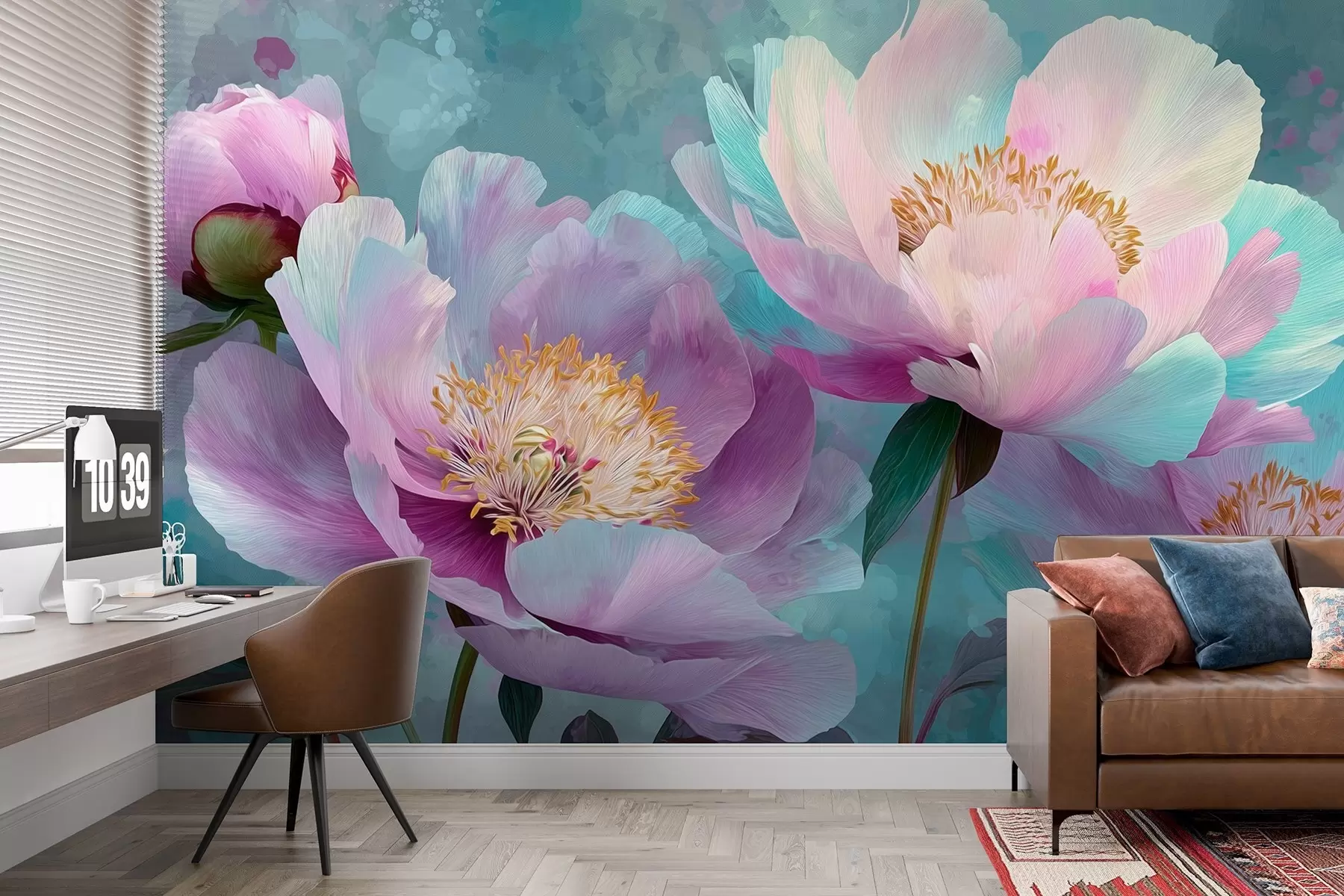 wall murals Шарени божури у плавим и љубичастим нијансама w09087