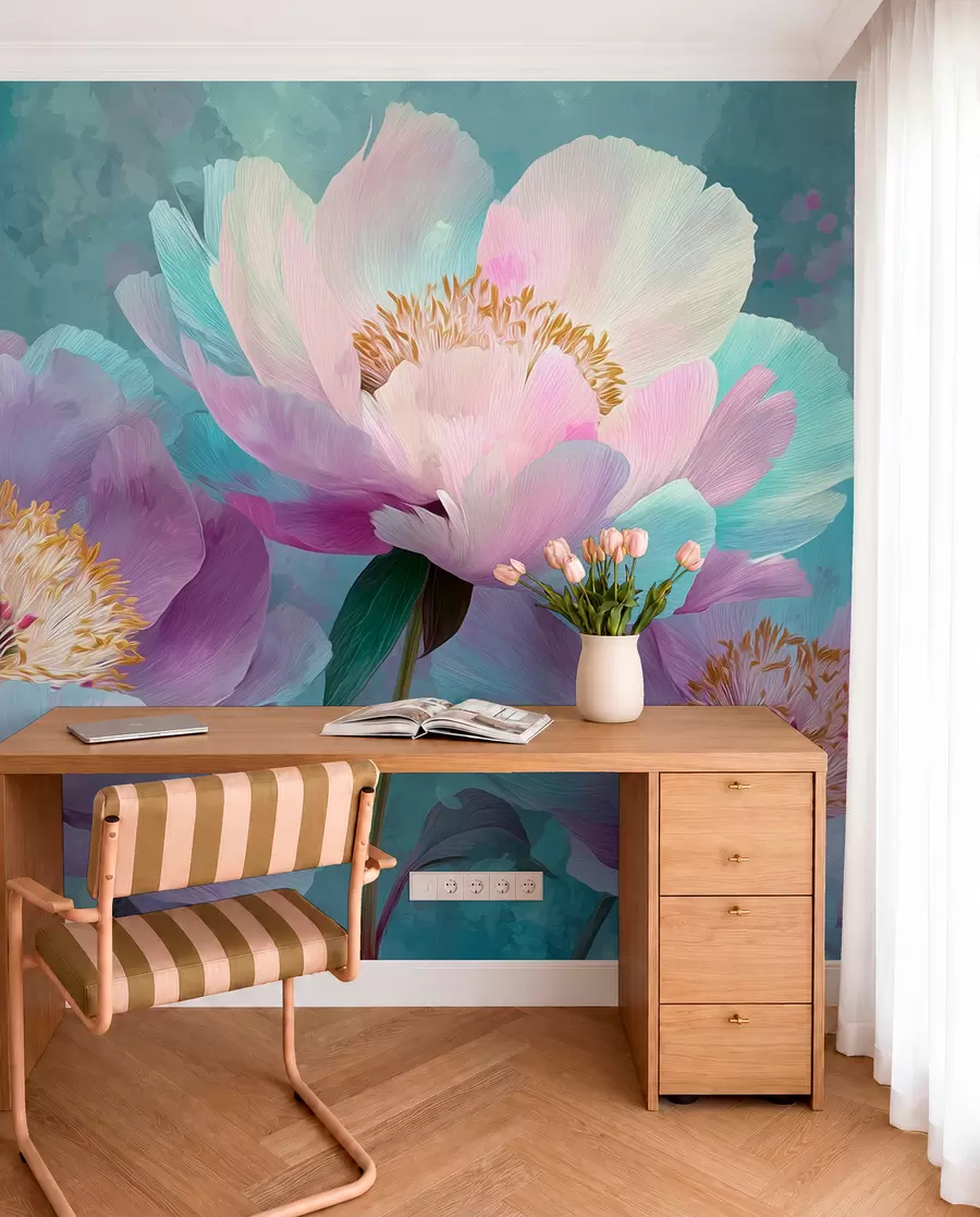 wall murals Шарени божури у плавим и љубичастим нијансама w09087