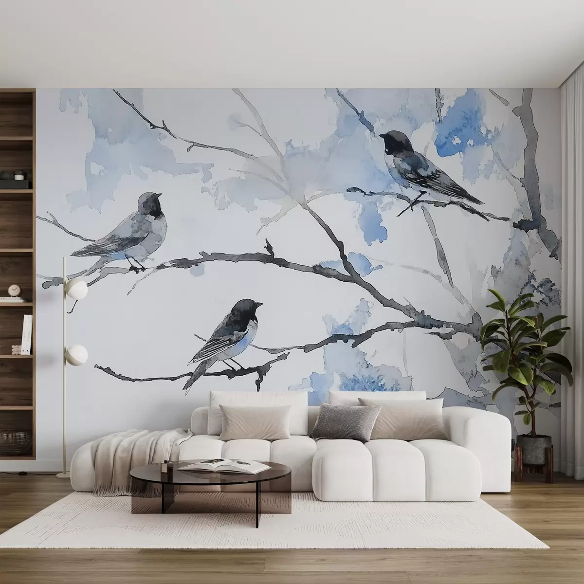 wall murals Птице на гранама дрвећа у стилу акварела w09064v4