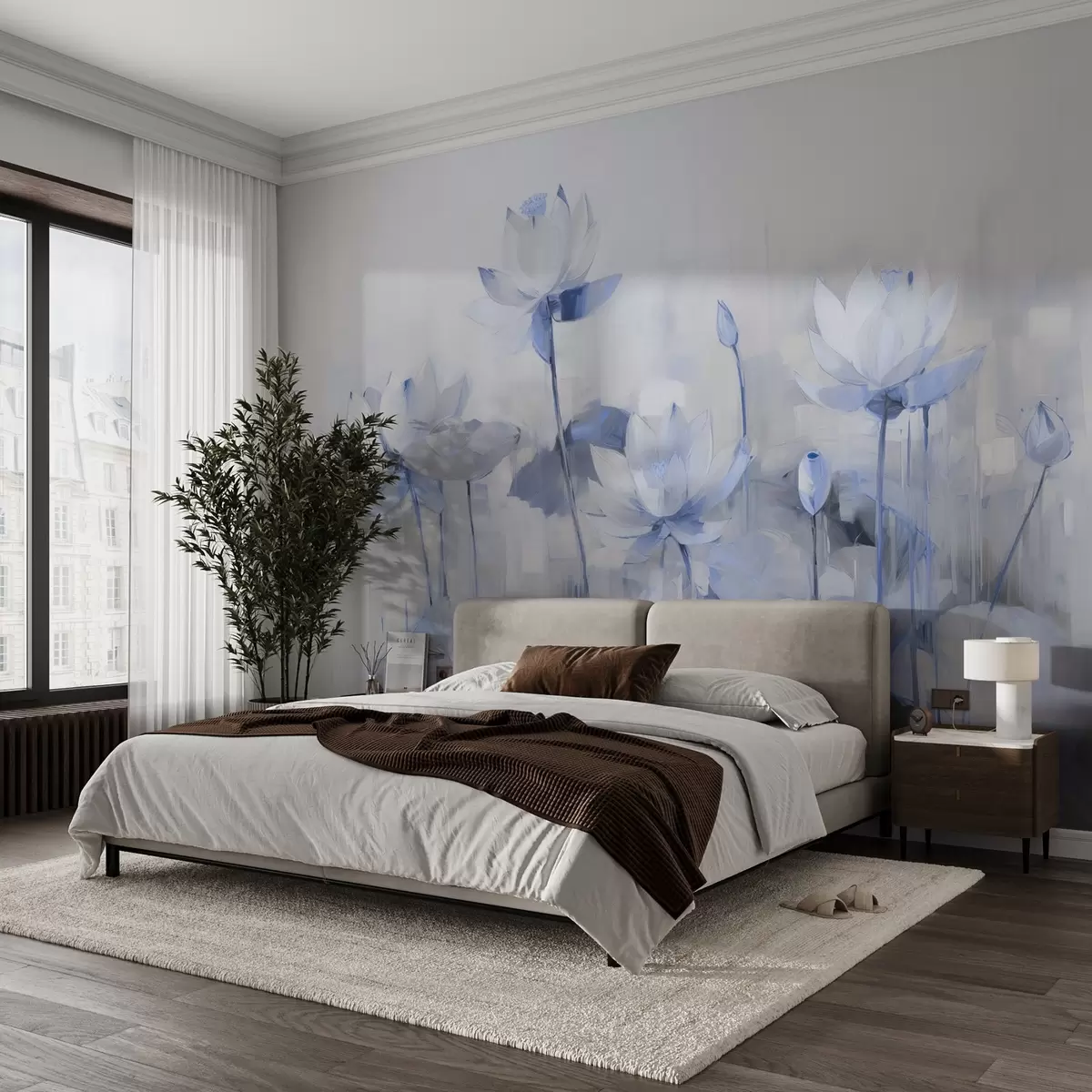 wall murals Деликатни лотосови цветови обојени акрилом w09067v1