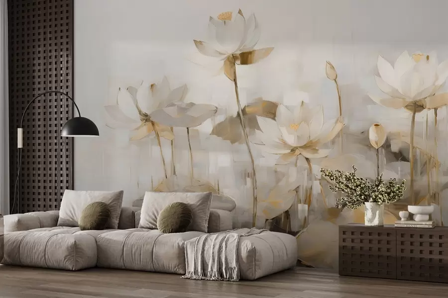 wall murals Деликатни лотосови цветови обојени акрилом w09067v2