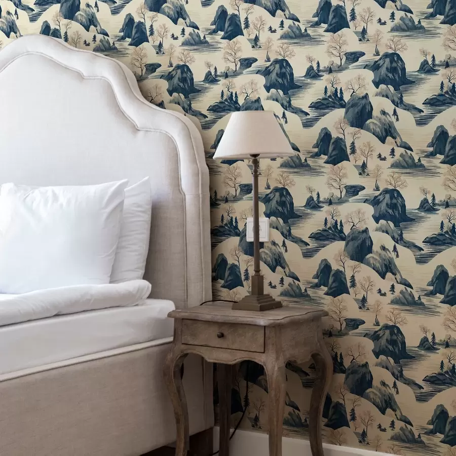 wall murals Зимски пејзажи са планинском реком у плавим нијансама a00103
