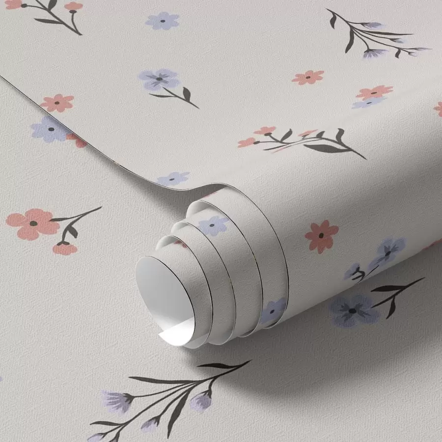 wall murals Мали цветови у бледо ружичастим и плавим тоновима на крем позадини a00110