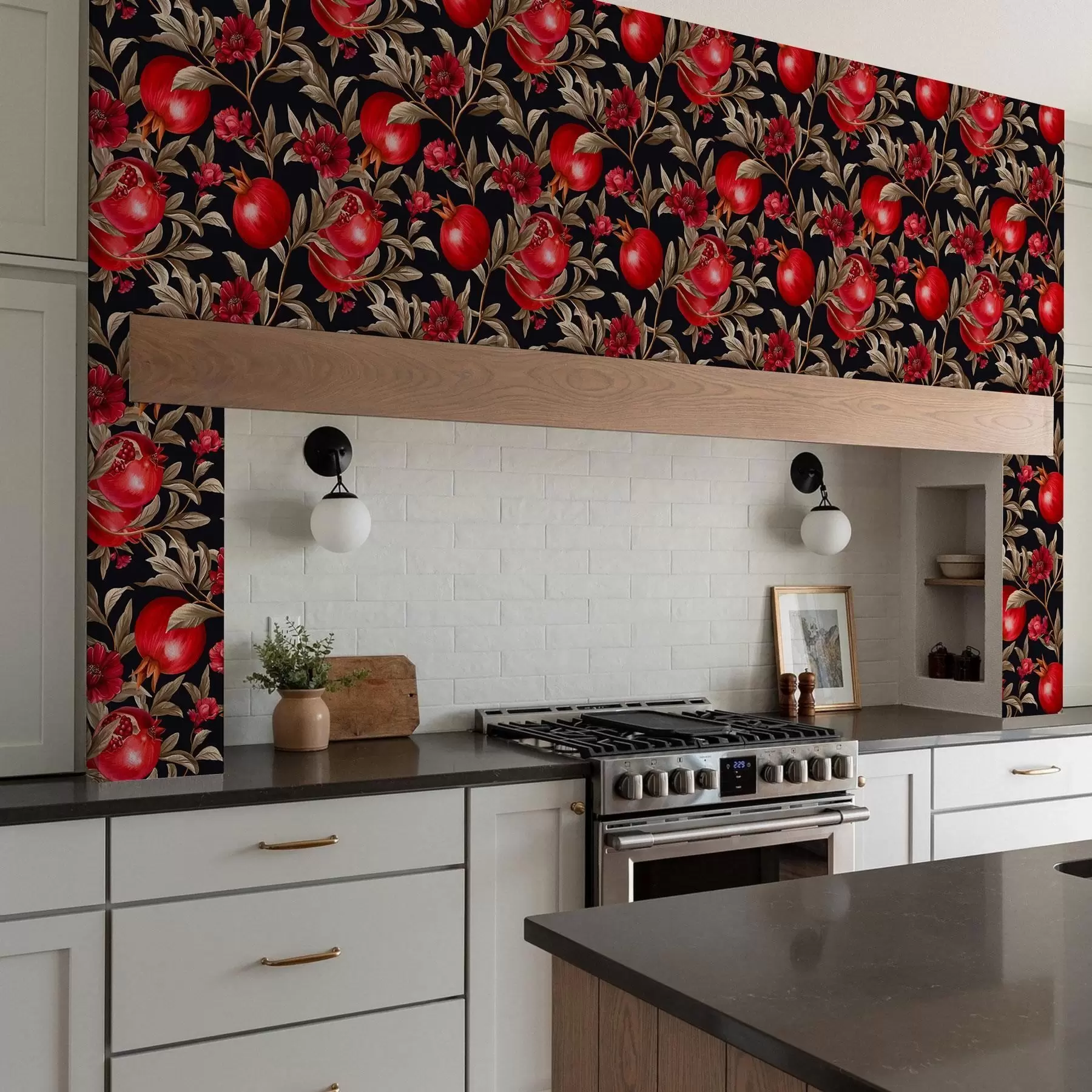 wall murals Нар и цвеће на тамној позадини у медитеранском стилу a00115