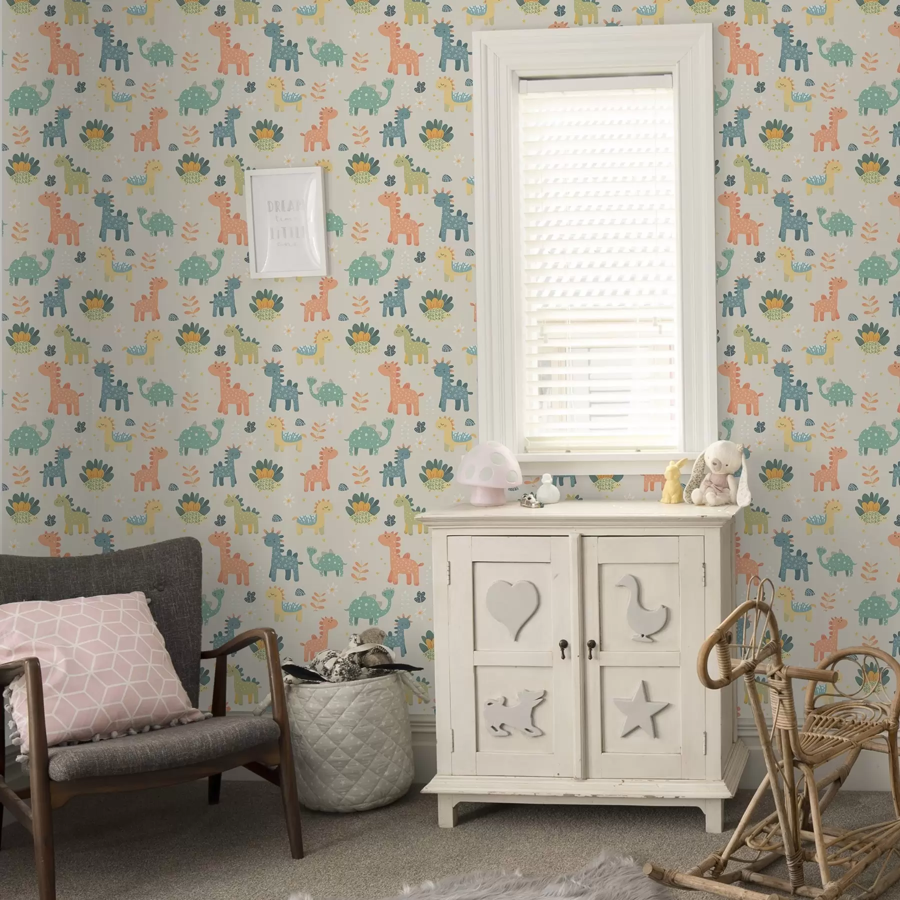 wall murals Дечији диносауруси у пастелним бојама на светлој позадини a00125